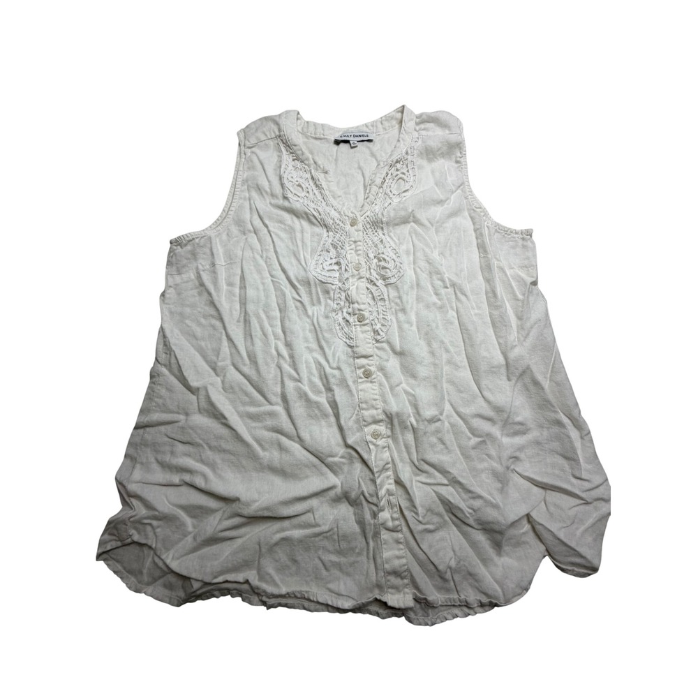 Emily Daniels White Sleeveless Crochet Lace Bib Button Down Blouse XL